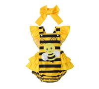 Générique Tenue d'Été Adorable pour Bébé Fille - Ensemble Barboteuse et Bandeau de Tête Léger et Confortable (Yellow, 12-18 Months)
