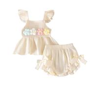 Générique Tenue d'été pour bébé Fille avec Haut à Manches Bouffantes Fleuri et Short Tailleur à nœud Ensemble Confortable et élégant pour Toutes Les Occasions Quotidiennes