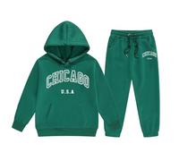Générique Tenue Enfant Garçon Fille Manches Longues Uni Chaud Sweat à Capuche Pullover Haut Pantalon Mode Décontracté Chicago Imprimé Vêtements Corsage(Dark Green, 7-8 Years)