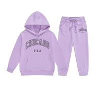 Générique Tenue Enfant Garçon Fille Manches Longues Uni Chaud Sweat à Capuche Pullover Haut Pantalon Mode Décontracté Chicago Imprimé Vêtements Corsage(Light Purple, 7-8 Years)