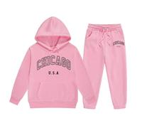 Générique Tenue Enfant Garçon Fille Manches Longues Uni Chaud Sweat à Capuche Pullover Haut Pantalon Mode Décontracté Chicago Imprimé Vêtements Corsage(7-8 Years)
