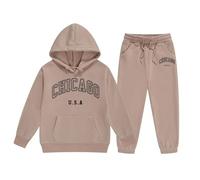 Générique Tenue Enfant Garçon Fille Manches Longues Uni Chaud Sweat à Capuche Pullover Haut Pantalon Mode Décontracté Chicago Imprimé Vêtements Corsage(Khaki, 7-8 Years)