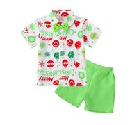 Générique Tenue Estivale garçon cérémonie Scolaire fête année Chemise imprimée Courte avec nœud Short élégant Confortable Parfait événements spéciaux Vacances Souvenirs (Green, 4-5 Years)