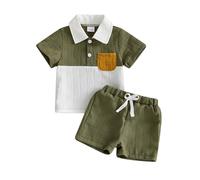 Générique Tenue été pour bébé garçon, chemise col avec poche manches courtes, ensemble haut et short contrasté, vêtement nourrisson 6 mois-4 ans