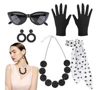 Générique Tenue Femme Années 50 | Accessoires de Déguisement Bandeau et Lunettes Œil de Chat - Tenue Rétro Disco 5 Pièces pour Femmes et Filles Fêtes entre Amies