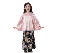 Générique Tenue Fille Asie du Sud Est Feuille Imprimé Batwing Haut Et Robe Ensemble Décontracté pour Quotidien Printemps Été Vêtement pour Enfant Âge(4-5 Years)