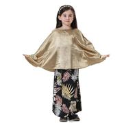 Générique Tenue Fille Asie du Sud Est Feuille Imprimé Batwing Haut Et Robe Ensemble Décontracté pour Quotidien Printemps Été Vêtement pour Enfant Âge(Khaki, 6-7 Years)