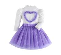 Générique Tenue Fille Ensemble Manches Longues Dentelle Bordure Haut avec Pois Imprimé Jupe Décontracté Plage École Fête pour Tout Petits(Purple, 12-18 Months)