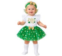 Générique Tenue Fille Saint Patrick Imprimé Vert et Blanc T Shirt Lettres Tutu Jupe Tulle Accessoires Cheveux Déguisement Fête pour Bébé Age 3 à 24 Mois(White-D, 12-18 Months)