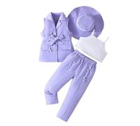 Générique Tenue Fille Tendance Et Pantalon Long avec Chapeau Assorti pour Formel Et Décontracté Ensemble Élégant pour Tout Petit Et Enfants(Purple, 6-7 Years)