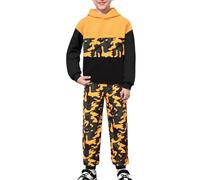Générique Tenue Garçon, Sweat Capuche Coloré Orange - Pantalon Jogging Camouflage Streetwear Décontracté, Look Urbain Tendance, Idéal pour Ados Et Jeux Extérieurs