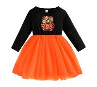 Générique Tenue Halloween Bebe Fille,Robe De Princesse en à Manches Longues pour Petites Filles, VêTements d'halloween à Imprimé Citrouille Jupe Vintage Longue