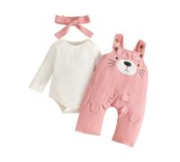 Générique Tenue Hiver Bébé Fille Cordon Overalls Ensemble avec Manches Longues Haut Mignon Imprimé Ours Tout Petit Vêtement pour Automne Hiver Saison(12-18 Months)