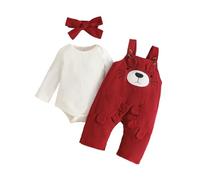 Générique Tenue Hiver Bébé Fille Cordon Overalls Ensemble avec Manches Longues Haut Mignon Imprimé Ours Tout Petit Vêtement pour Automne Hiver Saison(Red, 6-12 Months)