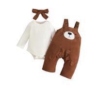 Générique Tenue Hiver Bébé Fille Cordon Overalls Ensemble avec Manches Longues Haut Mignon Imprimé Ours Tout Petit Vêtement pour Automne Hiver Saison(Brown, 0-3 Months)