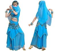 Générique Tenue Indienne Complète Enfant Robe Flottante Mousseline Accessoires Danse du Ventre Adapté Représentation Scolaire Fête Déguisée