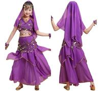 Générique Tenue Indienne Complète Enfant Robe Flottante Mousseline Accessoires Danse du Ventre Adapté Représentation Scolaire Fête Déguisée