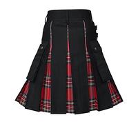 Générique Tenue Medievale Homme, Kilt Ecossais Homme Rouge Complet avec Poche Jupe Plissée Médiévale en Coton Longue Tartan Irlandais Gothique Cosplay Couleur Unie À Séchage Rapide Grande Taille
