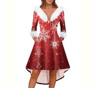 Générique Tenue Noël Femme Costume Paillette Sequins Mère Sapin Gala Robe Fete Soiree Christmas Deguisement Mere Noel Elegante Cocktail Deguisement Mariage Manche Robe pour Noel Femme XXL