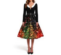 Générique Tenue Noel Femme Ronde Robe a Paillettes Dentelle Reveillon Paillette Longues Manches Mariage Manche Orientale Ceremonie Fetes Bal Mere Costume Mère Lutin Robe Noel Femme Vintage 4XL