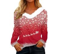 Générique Tenue Noel Femme, Vetement Grande Taille Christmas Fille Moche Paillettes Haut Ado Plus Pul Chemise LED Col V Lumineux Chemisier Blouse Renne Jumper Robe Pull, Drole de Noel L