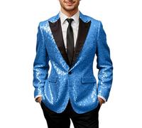 Générique Tenue Paillette Homme,Veste De Smoking éLéGante Et CintréE IdéAle pour Les SoiréEs Les Mariages Et Les CéRéMonies Un Smoking Moderne Et Raffiné Orné De Paillettes Scintillantes (Blue, L)
