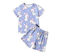 Générique Tenue pour Filles Ensemble t-Shirt à Manches Courtes et Short pour bébé garçon et Fille,Motif Lapin Poulet Mignon,Tenue de Pâques