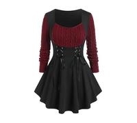 Générique Tenue Priere Femme Musulmane,Tenues d'automne Tricot Torsadé Imprimé éCossais Pull à Capuche Faux Boutons FroncéS Col ChâLe Haut en Tricot (Red L)