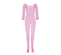 Générique Tenue Sexy Femme Coquine Hot Ouverte Entrejambe Lingerie érotique Curvy Bodystocking Catsuit Filet Manche Longue Combinaison Femme Moulante Collant Bas Resille Body (Hot Pink, One Size)
