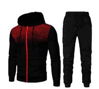 Générique Tenue Sport Homme DéContracté Hooded Survetement Sport Ensemble Doux Chic VêTement Complet Full Zip Sweat à Capuche Et Pantalon à Pois Printemps Et Fall (Noir, 3XL)