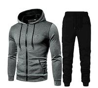 Générique Tenue Sport Homme DéContracté Hooded Survetement Sport Ensemble Doux Chic VêTement Complet Full Zip Sweat à Capuche Et Pantalon à Pois Printemps Et Fall (Gris, 3XL)