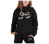 Générique Tenue Sweat à Capuche Enfant Noeud Papillon Imprimé Décontracté Confortable Vêtements Quotidien Corsage(Black, 4-5Years)