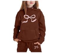 Générique Tenue Sweat à Capuche Enfant Noeud Papillon Imprimé Décontracté Confortable Vêtements Quotidien Corsage(Coffee, 4-5Years)