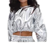 Générique Tenues de Carnaval pour Femme Manches Longues Brillantes Métalliques Hauts Sweatshirts Clubwear Tenue de fête Veste pour Femme
