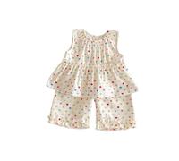 Générique Tenues et ensembles pour filles, vêtements d'été pour tout-petits, pantalons larges sans manches à pois, tenues de jeu décontractées pour les enfants de 1 à 8 ans (Beige, 3-4 Years)