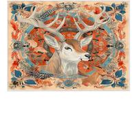 Générique Tête De Cerf Fleurs Tapis 80x150cm Style Ethnique Antidérapant Poils Bas Moquettes Sol Décoration Durable Doux Machine Tapis pour Salon Chambre Balcon Couloir 9y268