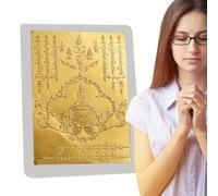 Générique thaïlandaise or, carte de Bouddha Bouddha Charm Gold Card | Signe chanceuse Runes Écriture, collection de collection Collier Charme Décor religieux pour les hommes
