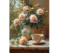 Générique Thé 5D Diamond Painting Adulte Grand Format Fleur, Diamond Painting Kit Broderie Tableau Diamant Adulte Complet Carré, Diamant Point de Croix Peinture, Cadeau Femme 80x120cm L-X9525