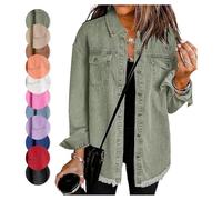 Générique The Beauty North Denim Jacket Oversized Button Down Casual Jean Shacket Jackets Long Sleeve Frayed Hem (Green*a,Large)