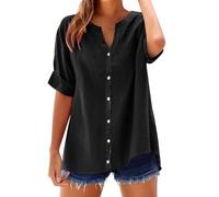 Générique The+Deals Chemisier Femme Chic et élé Chemise Femme Lin T-Shirt Manches Longues Col V Bouton Tshirt Couleur Unie Lâche Respirant Coton Lin Tunique Grande Taille Tops Pas Cher