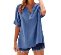 Générique The+Deals Chemisier Femme Chic et élé Chemise Femme Lin T-Shirt Manches Longues Col V Bouton Tshirt Couleur Unie Lâche Respirant Coton Lin Tunique Grande Taille Tops Pas Cher