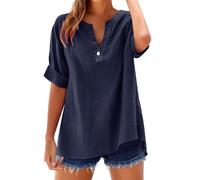 Générique The+Deals Chemisier Femme Chic et élé Chemise Femme Lin T-Shirt Manches Longues Col V Bouton Tshirt Couleur Unie Lâche Respirant Coton Lin Tunique Grande Taille Tops Pas Cher