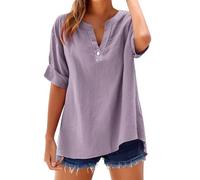 Générique The+Deals Chemisier Femme Chic et élé Chemise Femme Lin T-Shirt Manches Longues Col V Bouton Tshirt Couleur Unie Lâche Respirant Coton Lin Tunique Grande Taille Tops Pas Cher