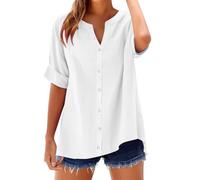 Générique The+Deals Chemisier Femme Chic et élé Chemise Femme Lin T-Shirt Manches Longues Col V Bouton Tshirt Couleur Unie Lâche Respirant Coton Lin Tunique Grande Taille Tops Pas Cher