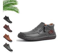Générique The First Young Boots Mens, The First Young Shoes Men, Handmade Leather Slip-On Driving Boots for Travel (Gray,33 1/3)