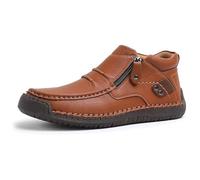 Générique The First Young Driving Boots Men, Handmade Premium Leather Slip on Driving Boots, Mens Arch Support Shoes (Light Brown,43)