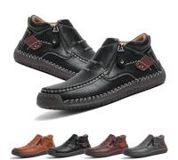 Générique The First Young Driving Boots Men, Vintage Handmade Premium Leather Slip on Driving Boots Travel & Outdoor,Waterproof (Black,44)