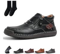 Générique The First Young Shoes Men, Handmade Premium Leather Motorcycle Boots, Anti-Slip Rubber Outsole & Side Zipper for All-Day Comfort (Black,41)