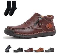 Générique The First Young Shoes Men, Handmade Premium Leather Motorcycle Boots, Anti-Slip Rubber Outsole & Side Zipper for All-Day Comfort (Dark brown,38)