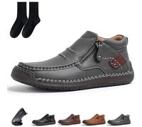 Générique The First Young Shoes Men, Handmade Premium Leather Motorcycle Boots, Anti-Slip Rubber Outsole & Side Zipper for All-Day Comfort (Gray,40)